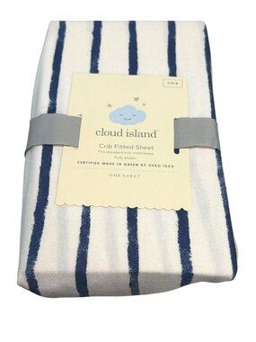 Cloud Island Crib Fitted Sheet Blue Stripes Oeko-Tex Certified 28x52 New